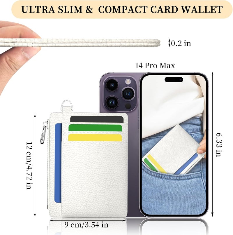 Hancynir Minimalist Small Wallet Women Credit Card Holder, RFID Blocking Slim Mini Card Wallets Cute Front Pocket PU Leather Card Case Thin Travel Zipper Coin Cash for Ladies Men Wallet Gifts White - Image 2